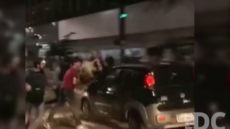 One of the clips in the video, showing a car slamming into protesters at high speed. Image: Screengrab via Slate